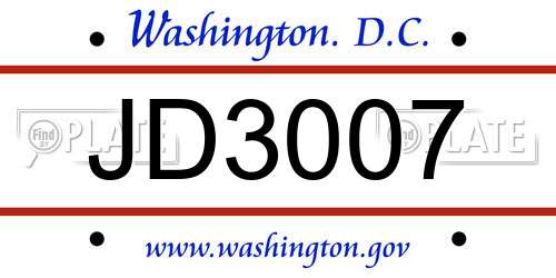 JD3007 District Of Columbia License Plate