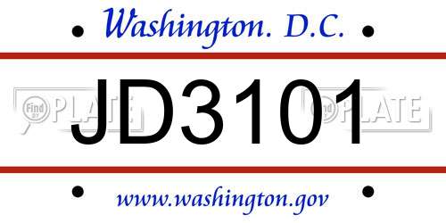 JD3101 District Of Columbia License Plate