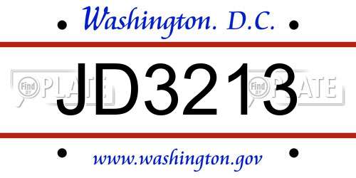 JD3213 District Of Columbia License Plate