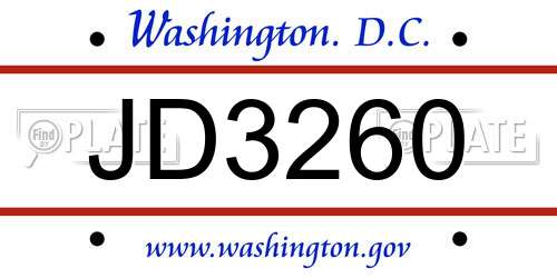 JD3260 District Of Columbia License Plate