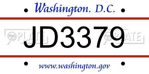 JD3379 District Of Columbia License Plate