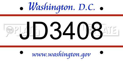 JD3408 District Of Columbia License Plate