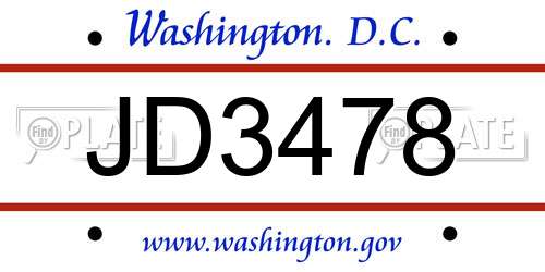 JD3478 District Of Columbia License Plate