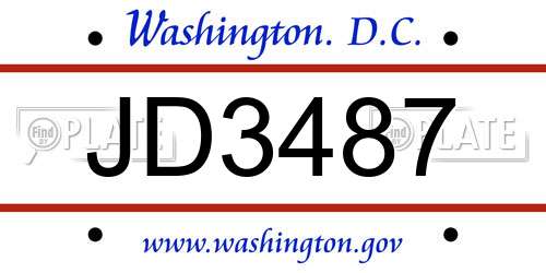JD3487 District Of Columbia License Plate