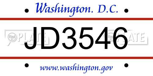JD3546 District Of Columbia License Plate