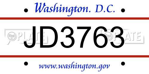 JD3763 District Of Columbia License Plate