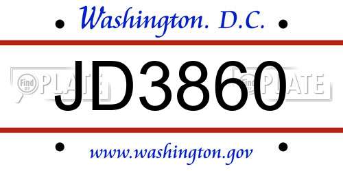 JD3860 District Of Columbia License Plate