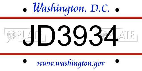 JD3934 District Of Columbia License Plate