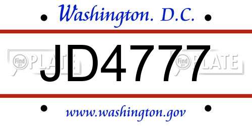 JD4777 District Of Columbia License Plate