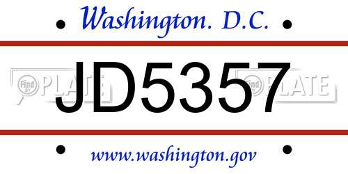 JD5357 District Of Columbia License Plate