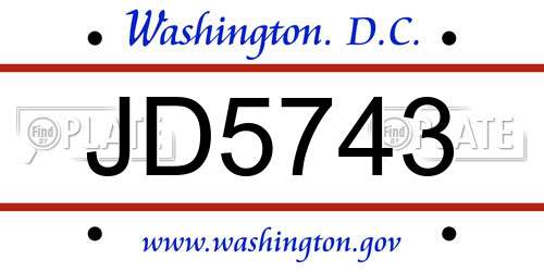 JD5743 District Of Columbia License Plate