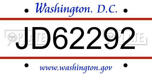 JD62292 District Of Columbia License Plate