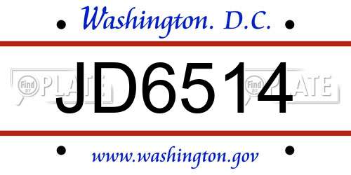 JD6514 District Of Columbia License Plate
