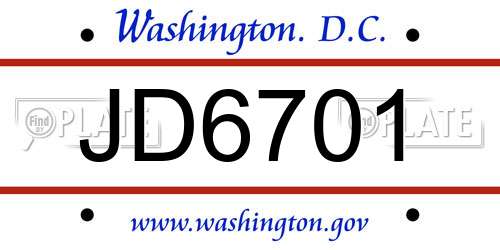 JD6701 District Of Columbia License Plate