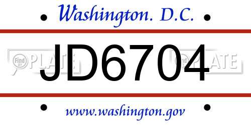 JD6704 District Of Columbia License Plate