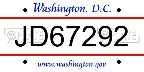 JD67292 District Of Columbia License Plate