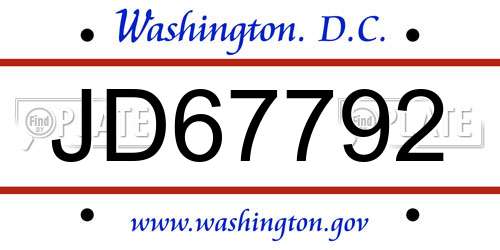 JD67792 District Of Columbia License Plate