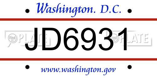 JD6931 District Of Columbia License Plate