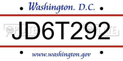 JD6T292 District Of Columbia License Plate