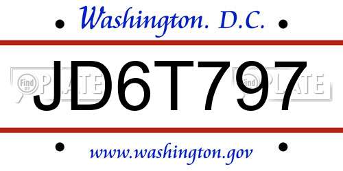 JD6T797 District Of Columbia License Plate