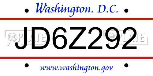 JD6Z292 District Of Columbia License Plate