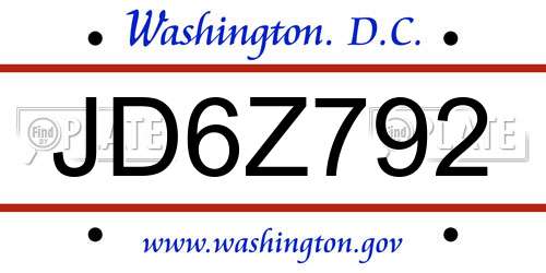 JD6Z792 District Of Columbia License Plate