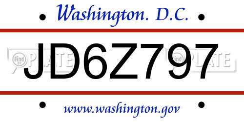 JD6Z797 District Of Columbia License Plate