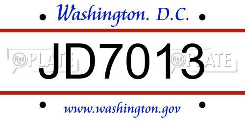 JD7013 District Of Columbia License Plate
