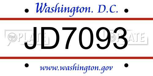 JD7093 District Of Columbia License Plate