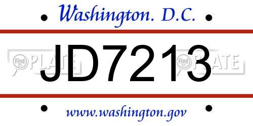 JD7213 District Of Columbia License Plate