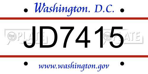 JD7415 District Of Columbia License Plate