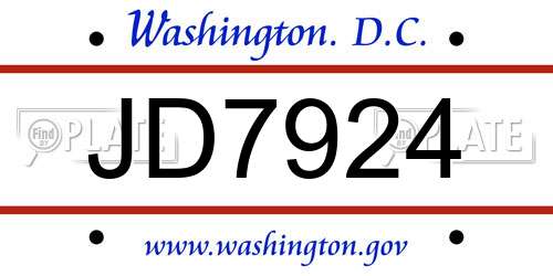 JD7924 District Of Columbia License Plate