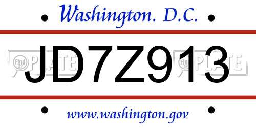JD7Z913 District Of Columbia License Plate