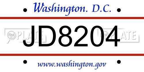 JD8204 District Of Columbia License Plate