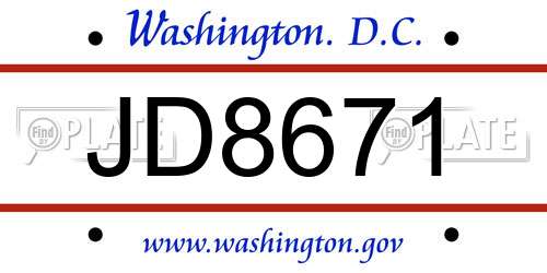 JD8671 District Of Columbia License Plate