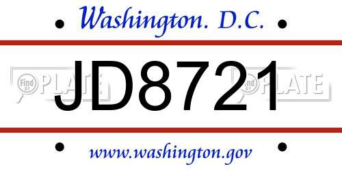 JD8721 District Of Columbia License Plate