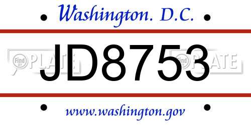 JD8753 District Of Columbia License Plate