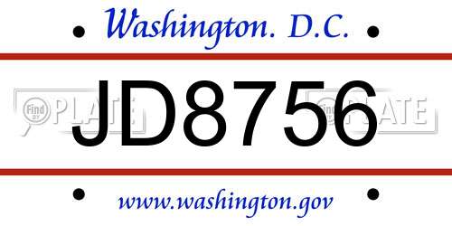 JD8756 District Of Columbia License Plate