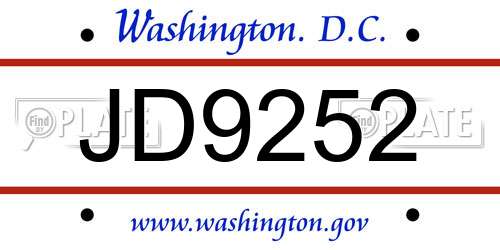 JD9252 District Of Columbia License Plate