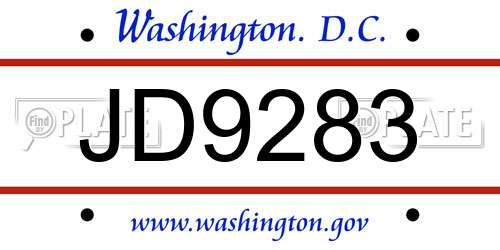 JD9283 District Of Columbia License Plate