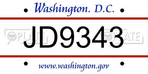 JD9343 District Of Columbia License Plate