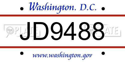 JD9488 District Of Columbia License Plate