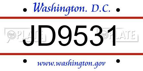 JD9531 District Of Columbia License Plate