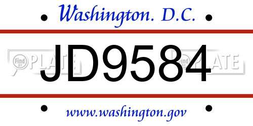 JD9584 District Of Columbia License Plate