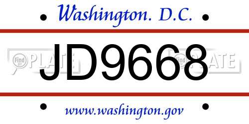 JD9668 District Of Columbia License Plate
