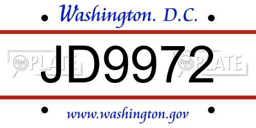 JD9972 District Of Columbia License Plate
