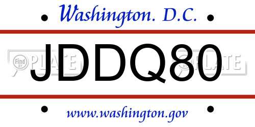 JDDQ80 District Of Columbia License Plate