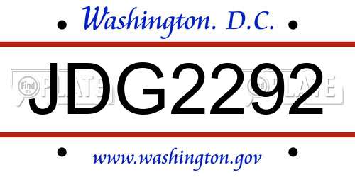 JDG2292 District Of Columbia License Plate