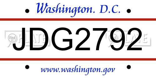 JDG2792 District Of Columbia License Plate