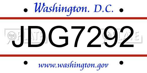 JDG7292 District Of Columbia License Plate